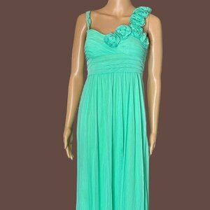 City Studio Empire Maxi Dress Size 1 Green Waist Empire Lined Pleated Stretch